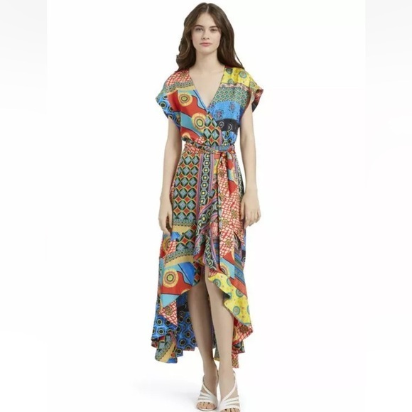 Alice + Olivia Dani Gorgeous Blogger Favorite Ruffle Colorful Kimono Dress 6 - Picture 1 of 12